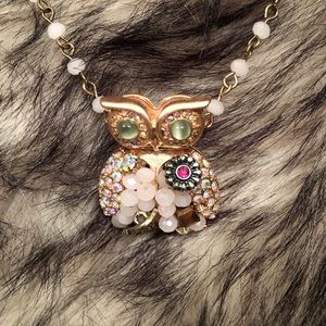 Betsy Johnson Jeweled Owl Necklace